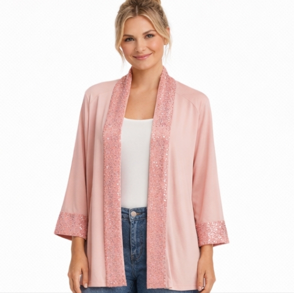 Cleo | Blush Pink Sequin Trim Cardigan NWT - Picture 9 of 9